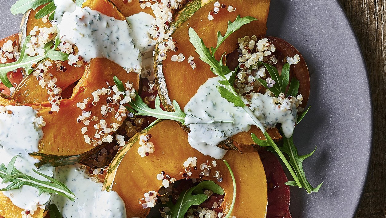 Roasted Pumpkin Salad with Creamy Herb Dressing – Recipe