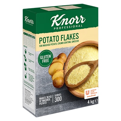 KNORR Potato Flakes Gluten Free 4kg - Made with 99% potatoes - sustainably sourced, the premium flake format of KNORR Potato Flakes delivers greater versatility and offers minimal handling.