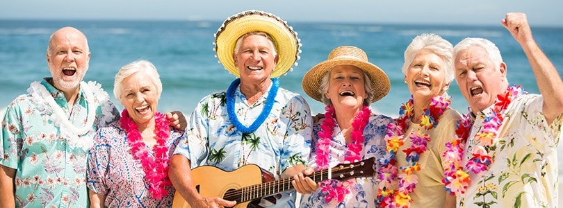 Aged Care residents in Hawaiian themed attire Aged Care residents in Hawaiian themed attire