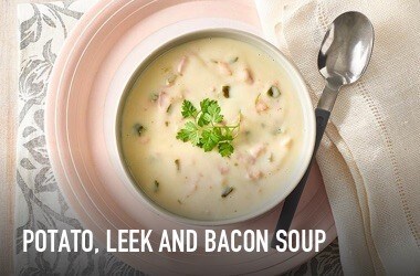 Potato, leek and bacon soup