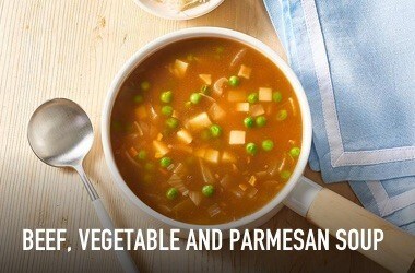 Beef, vegetable and parmesan soup