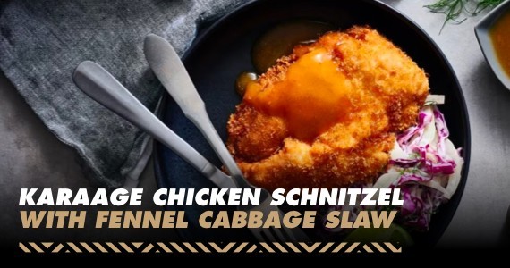 Karaage chicken schnitzel with fennel cabbage slaw Karaage chicken schnitzel with fennel cabbage slaw