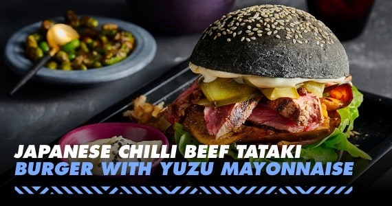 Japanese Chilli Beef Tataki Burger with Yuzu Mayonnaise