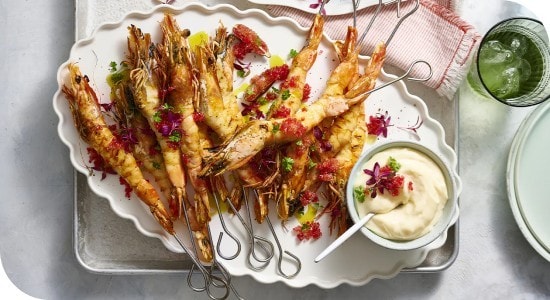Charred Prawn Skewers with Lime Aioli