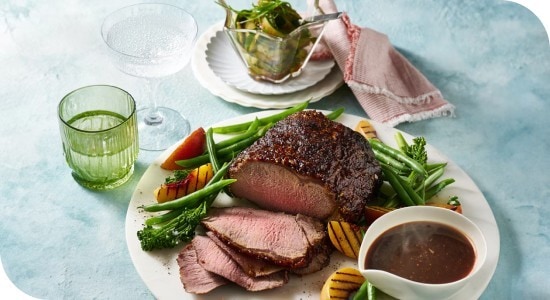 Roasted beef sirloin with cucumber kimchi