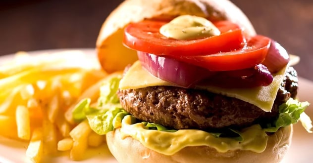 Double Cheese BBQ Beef Burger with French Fries
