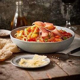 Spaghetti Napolitana with Prosciutto & Basil