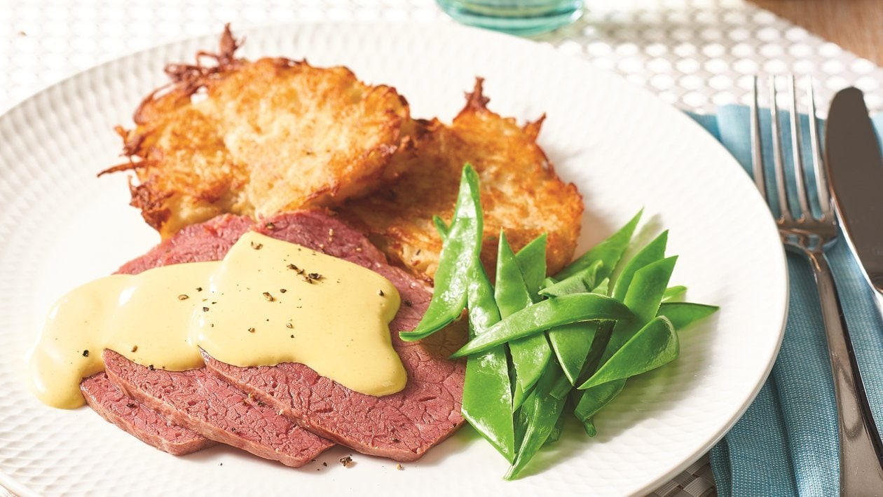 Corned Beef and Potato Hash with Creamy Mustard Sauce – Recipe