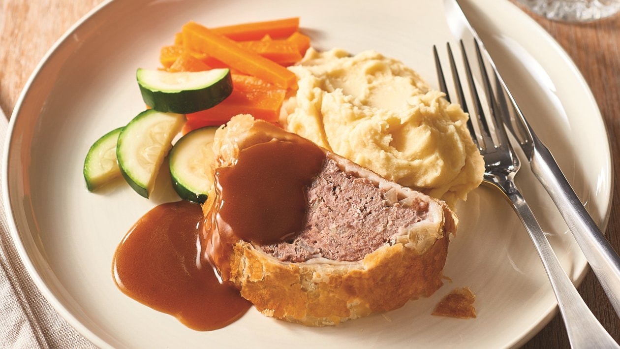 Lamb Meatloaf Wellington with Wholegrain Mustard Gravy – Recipe