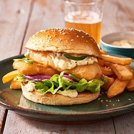 Crispy Fish Burger with Jalapeños Tartare Sauce Crispy Fish Burger with Jalapeños Tartare Sauce