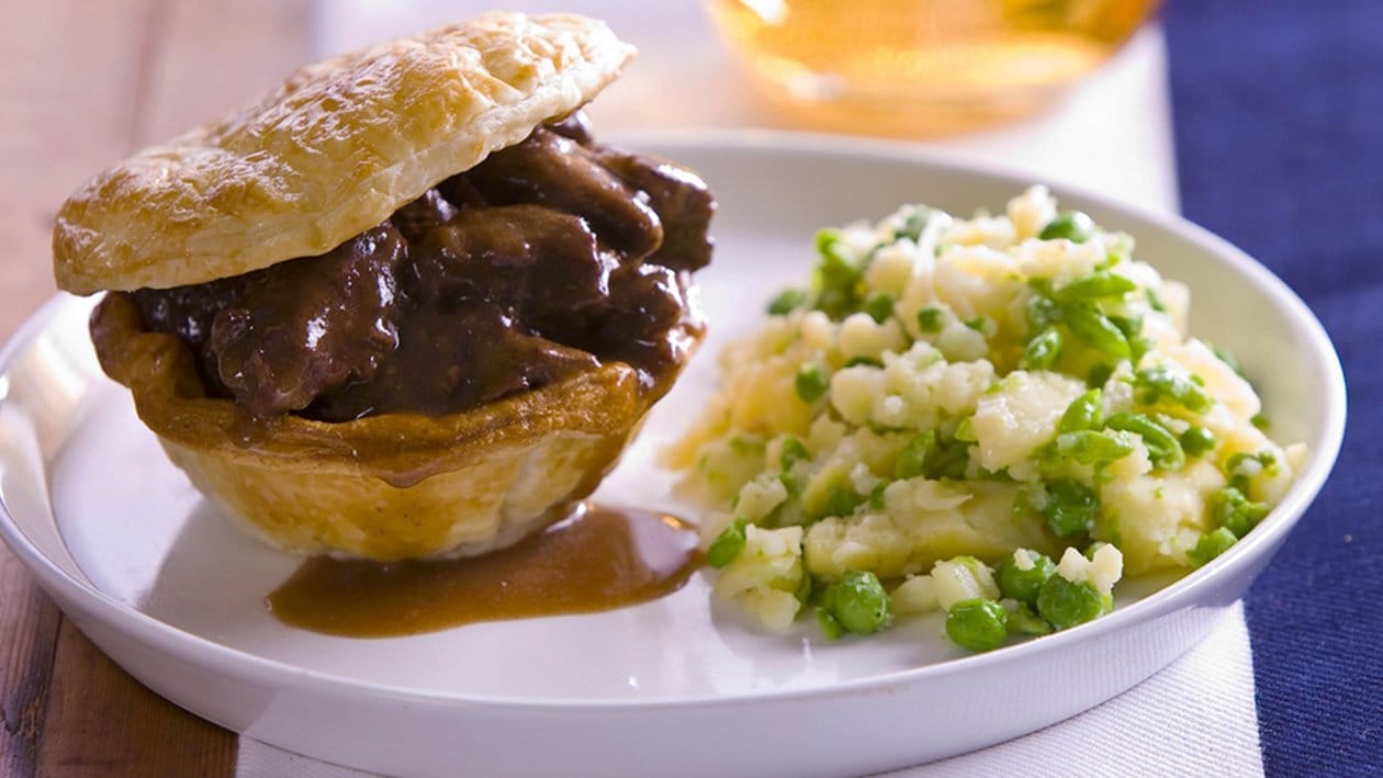 Beef Bourguignon Pies with Pea and Potato Crush – Recipe