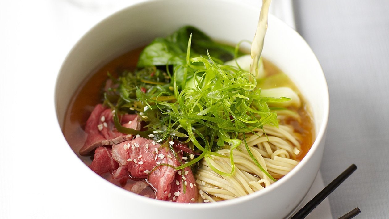 Broth with Dried Tuna, Soba Noodles, Bok Choy and Spring Onions – Recipe