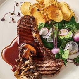 NY Steak with Shimeji Mushroom Sauce
