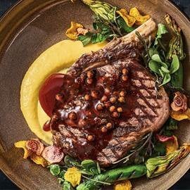 OP Rib Steak, Rocket Fuel Pepper Sauce, Corn Puree