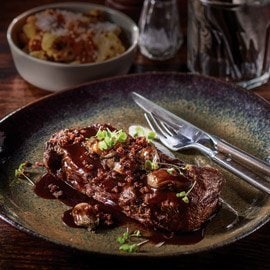 NY Steak with Oysters Kilpatrick Sauce and Bacon Crumb NY Steak with Oysters Kilpatrick Sauce and Bacon Crumb