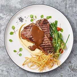 King Cut T Bone, Dianne Sauce, Smoked Garlic, Potato Aioli