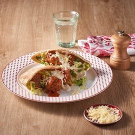 Parmigiana Meat Balls in Pitta bread Parmigiana Meat Balls in Pitta bread