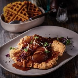 Pork Leg Schnitzel with Maple Caramelised Apple and Bacon Gravy