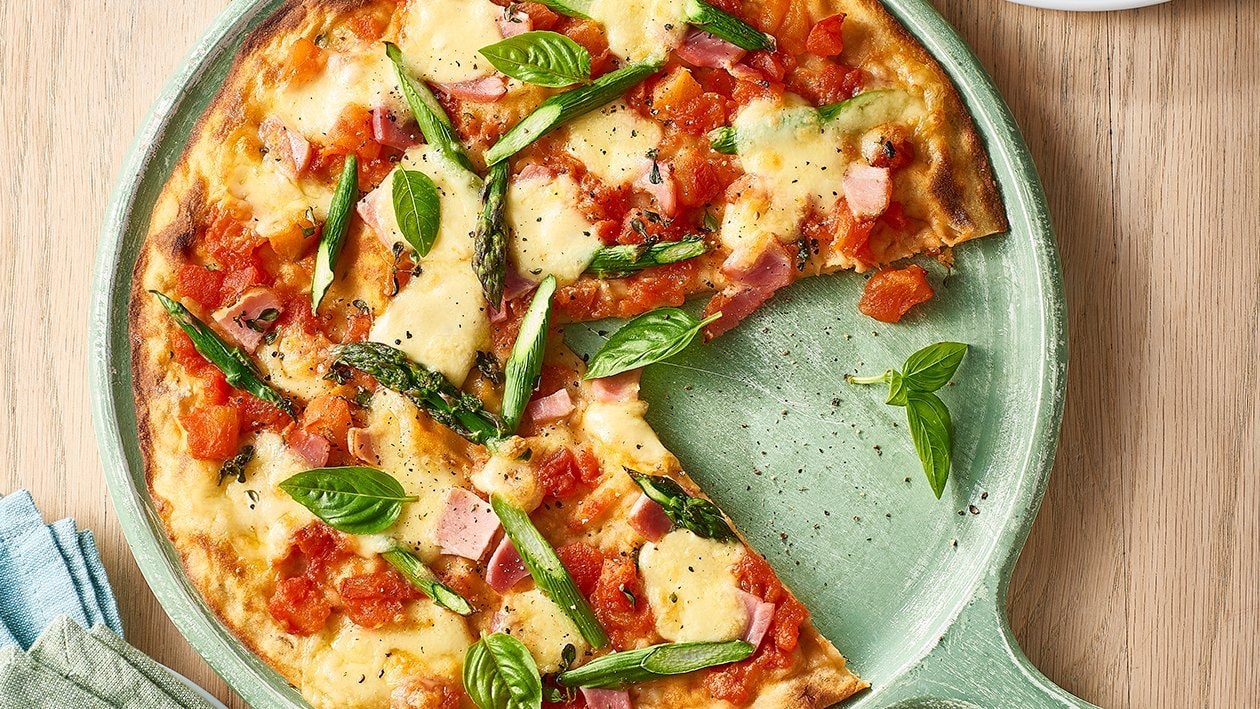Potato & Cauliflower Pizza, Asparagus, Bocconcini & Bacon – Recipe