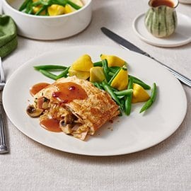 Turkey, Ham and Mushroom Pie with Cranberry Gravy