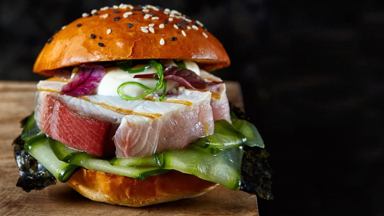 Yellowtail Kingfish Steak Sandwich with Wasabi-Marinated Cucumber – Recipe