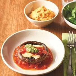 Mushroom Parmigiana with Bocconcini, Pesto Mushroom Parmigiana with Bocconcini, Pesto