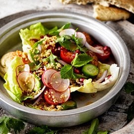 Tabouli Salad with Falafel, Hummus and Crunchy Pita