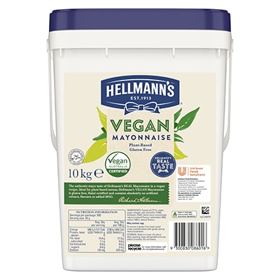 HELLMANN'S Vegan Mayonnaise 10 kg - With the same great taste, texture, & quality as Hellmann’s Real, this Vegan mayonnaise is the one mayo for every diner.