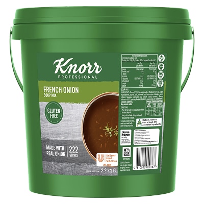 KNORR Professional French Onion Soup Mix Gluten Free 2.2kg - This KNORR Professional French Onion Gluten Free soup mix is quick & easy to use, has no added MSG and delivers an authentic homestyle taste.