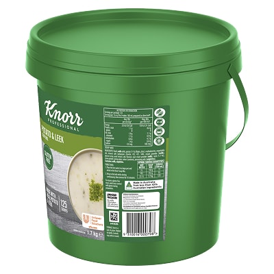 KNORR Professional Potato & Leek Soup Mix Gluten Free 1.7kg - This KNORR Professional Potato & Leek Gluten Free soup mix is quick & easy to use, has no added MSG and delivers an authentic homestyle taste.