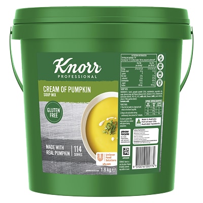 KNORR Professional Cream of Pumpkin Soup Mix Gluten Free 1.8kg - This KNORR Professional Cream of Pumpkin Gluten Free soup mix is quick & easy to use, has no added MSG and delivers an authentic homestyle taste.