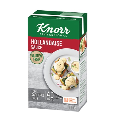 KNORR Hollandaise Sauce Gluten Free 1L - Made with 100% cage-free eggs for close-to-scratch taste. This versatile sauce can be used as a pour over sauce, as a dip, or as a base for delicious flavour mash-ups.