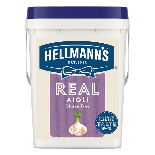 Hellmann's Real Aioli Gluten Free 10kg - HELLMANN'S Real Aioli is made to an authentic recipe using real egg yolks with an infusion of garlic for that balanced, scratch made taste.