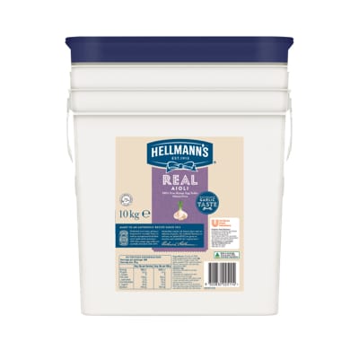 HELLMANN'S Real Aioli 10 kg - HELLMANN'S Real Aioli is made to an authentic recipe using 100% free range egg yolks with an infusion of garlic for that balanced, scratch made taste.