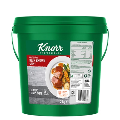 KNORR Rich Brown Gravy Gluten Free 2kg - KNORR Rich Brown Gravy delivers a smooth textured sauce that holds well and has a premium, rich meaty taste.
