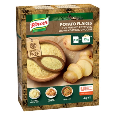 KNORR Potato Flakes GF 4kg - Made with 99% potatoes - sustainably sourced, the premium flake format of KNORR Potato Flakes delivers greater versatility and offers minimal handling.