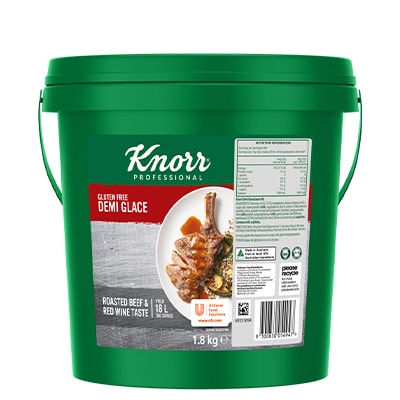 KNORR Demi Glace Gluten Free 1.8kg - With distinct notes of Australian roasted beef & red wine, this decadent, gluten-free Demi Glace sauce is set to impress with your signature touch.