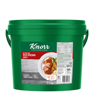 KNORR Rich Brown Gravy Gluten Free 6.5kg - Gluten-free and vegetarian, this trusted versatile gravy with goes well with everything from steaks, pies and casseroles.