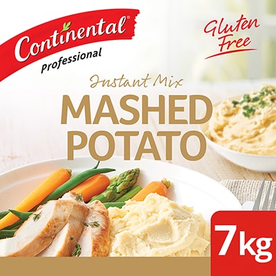 CONTINENTAL Professional Instant Mashed Potato Gluten Free 7kg - This gluten-free mash is made with finely ground potatoes. It's simple to prepare and delivers, smooth, creamy & tasty potato mash in minutes.