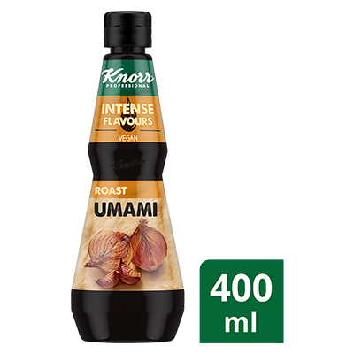 KNORR Intense Flavours Roast Umami 400 ml - Rich caramelised flavours from slow, oven-roasted onion and garlic for an aromatic umami sweetness that’ll take time to create from scratch.