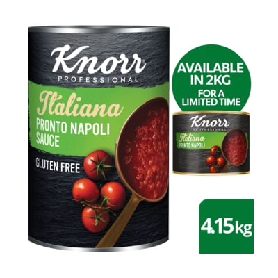 KNORR Italiana Pronto Napoli GF 4.15 kg - Harvested from Italian fields to cans in under 24 hours, this lightly seasoned sauce is versatile and easy to customise.