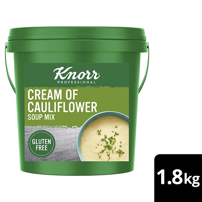 KNORR Professional Cream of Cauliflower Soup Mix Gluten Free 1.8kg - This KNORR Professional Cream of Cauliflower Gluten Free soup  mix is quick & easy to use, has no added MSG and delivers an authentic homestyle taste.