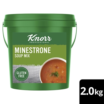 KNORR Professional Minestrone Soup Mix Gluten Free 2kg - This KNORR Professional Minestrone Gluten Free soup mix is quick & easy to use, has no added MSG and delivers an authentic homestyle taste.