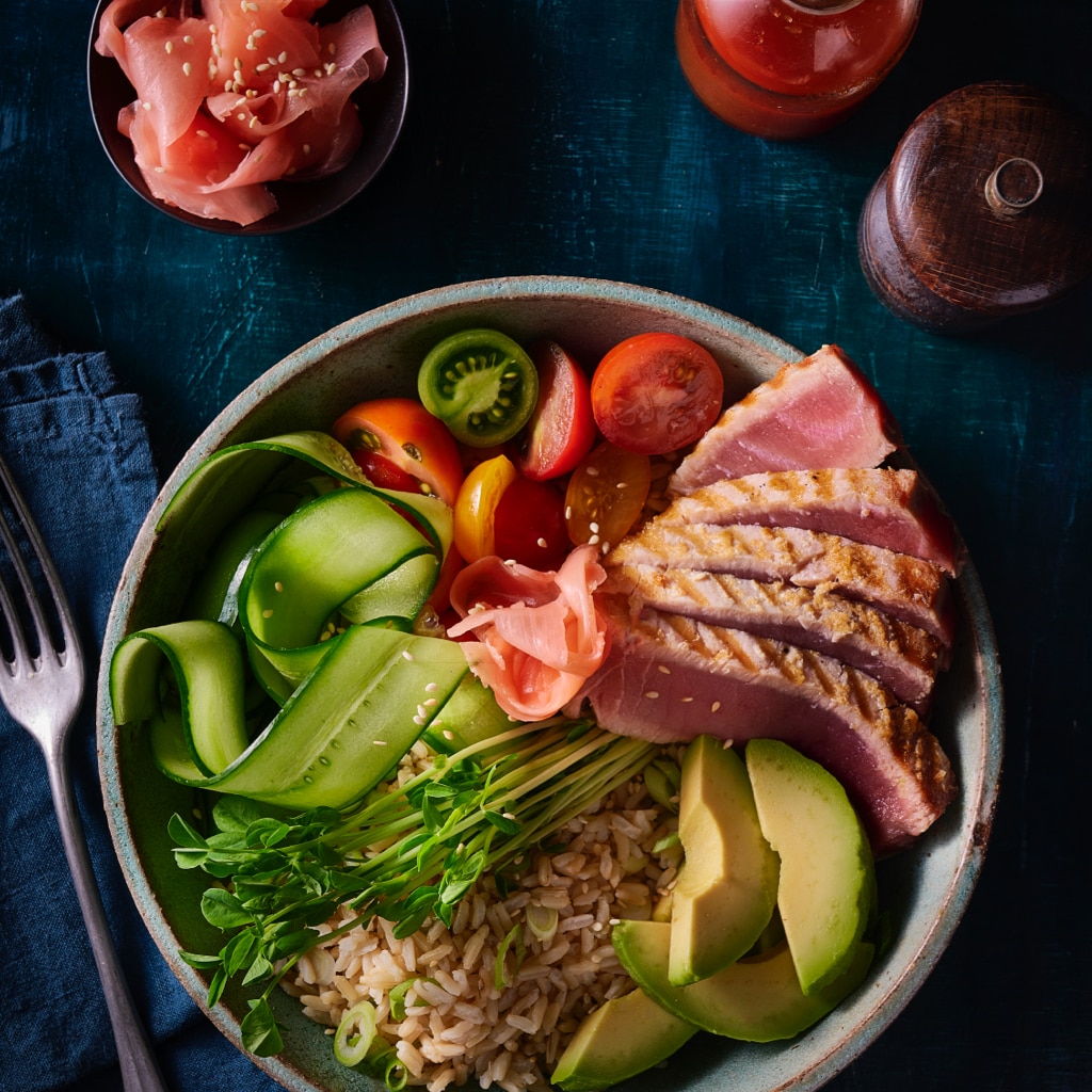 Avocado and Tuna Brown Rice Poke Bowl Avocado and Tuna Brown Rice Poke Bowl