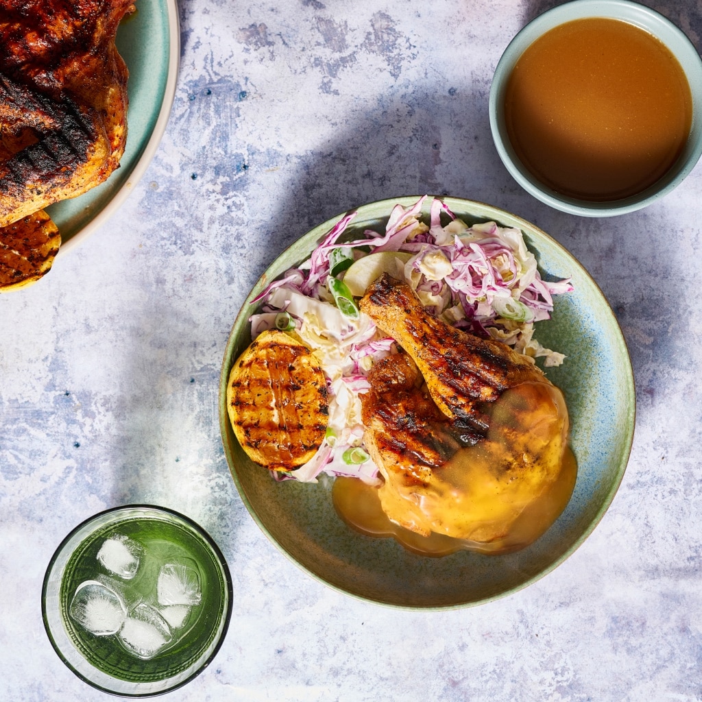 Crispy Skin Butterflied Chicken with Lime and Apple Slaw Crispy Skin Butterflied Chicken with Lime and Apple Slaw