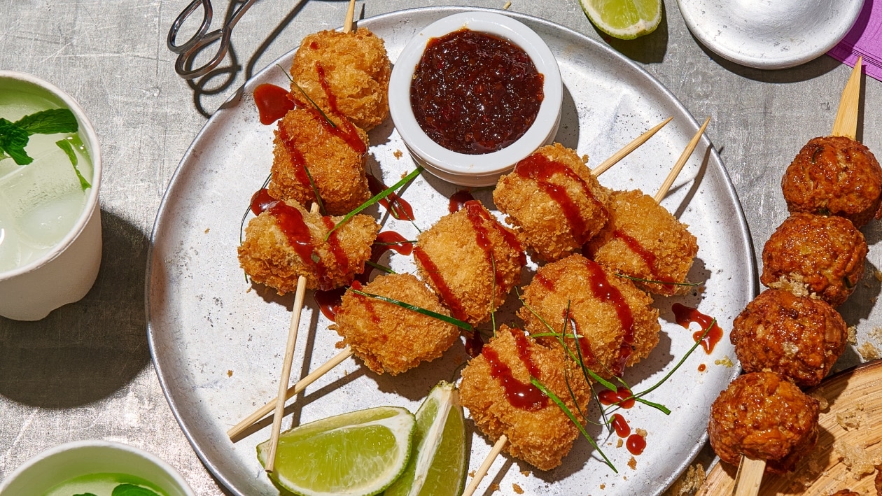 Crumbed Tofu Skewers with Spiced Hot Honey – Recipe
