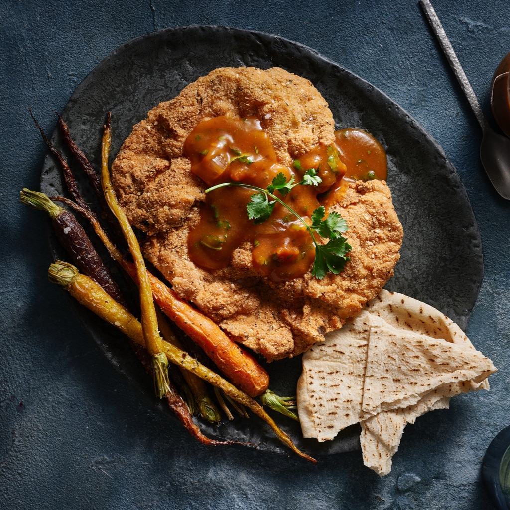 Almond Zaatar Crumbed Chicken Schnitzel