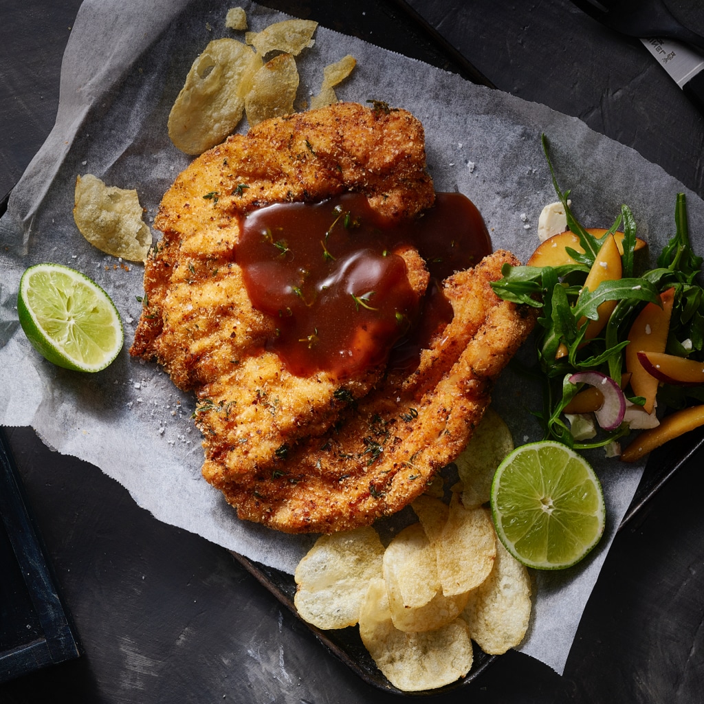 Potato Flake and Thyme Crumbed Chicken Schnitzel Potato Flake and Thyme Crumbed Chicken Schnitzel