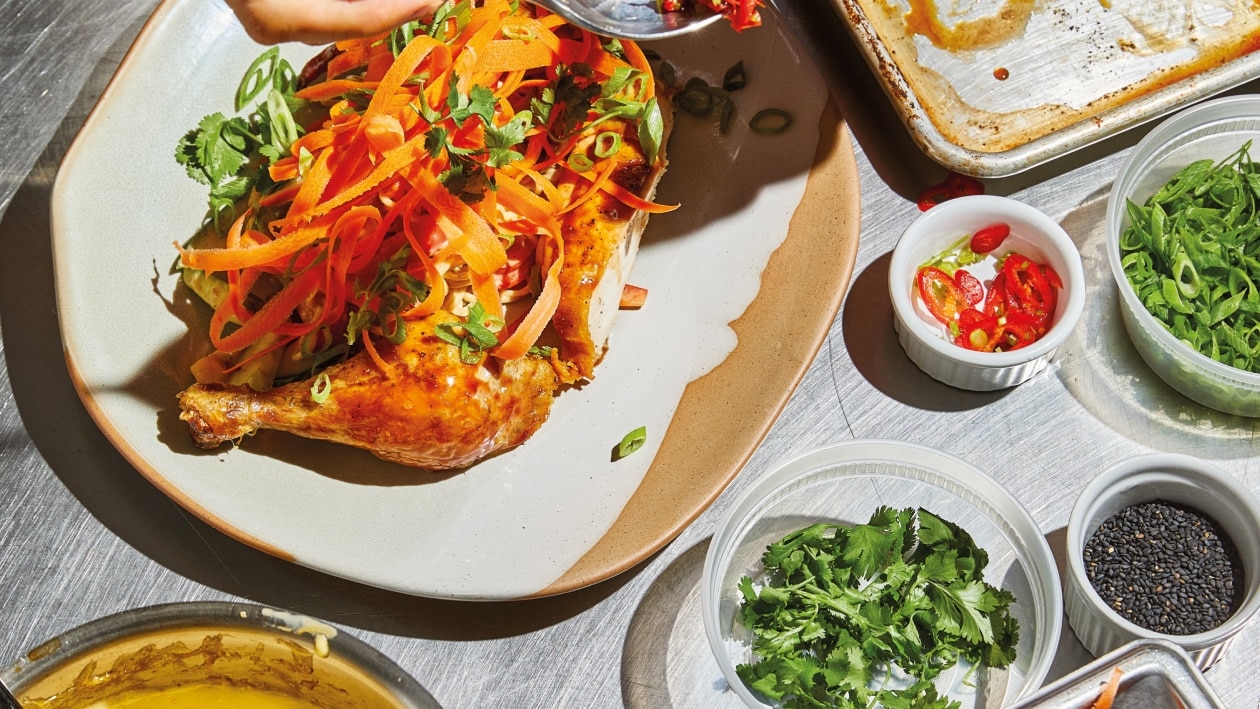 Half Chicken with Ramen Salad and Sweet Chilli Hollandaise – Recipe