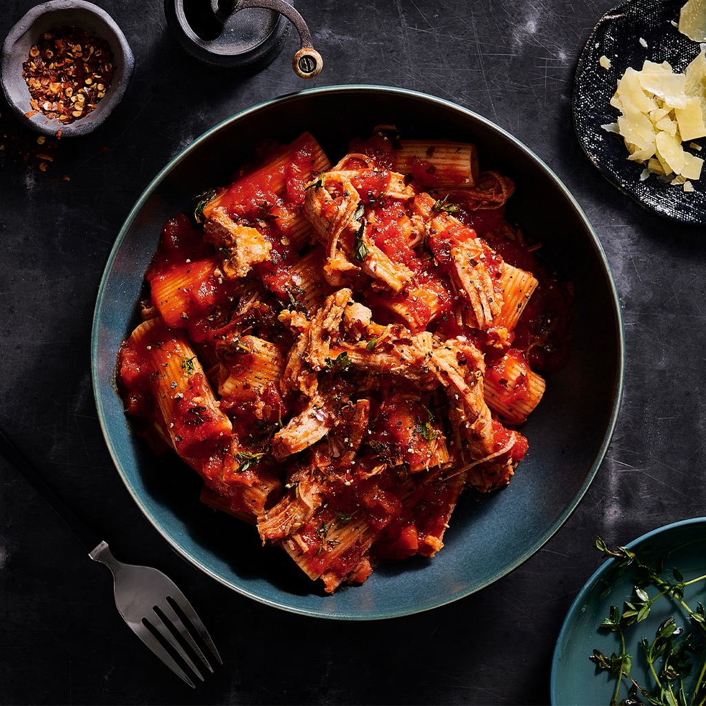 Amatriciana Pasta with Pulled Pork